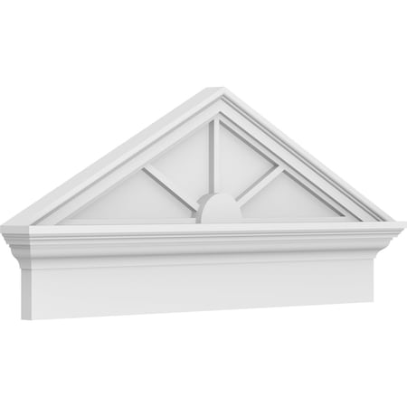 Ekena Millwork Peaked Cap 3 Spoke Architectural PVC Combination Pediment, 34"W x 15-3/8"H x 2-3/4"P (Pitch 6/12) PEDPC034X155PKC03